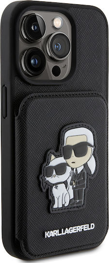 Karl Lagerfeld Saffiano Card Slot Stand Karl and Choupette Back Cover Synthetic Leather / Plastic with Card Slot Black (iPhone 15 Pro)