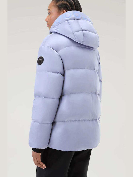 Woolrich Κοντό Γυναικείο Puffer Μπουφάν για Χειμώνα Ασημί