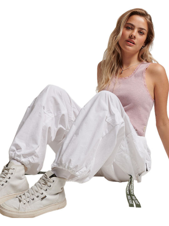 Damen Stoff Hose in Weitem Schnitt Weiß