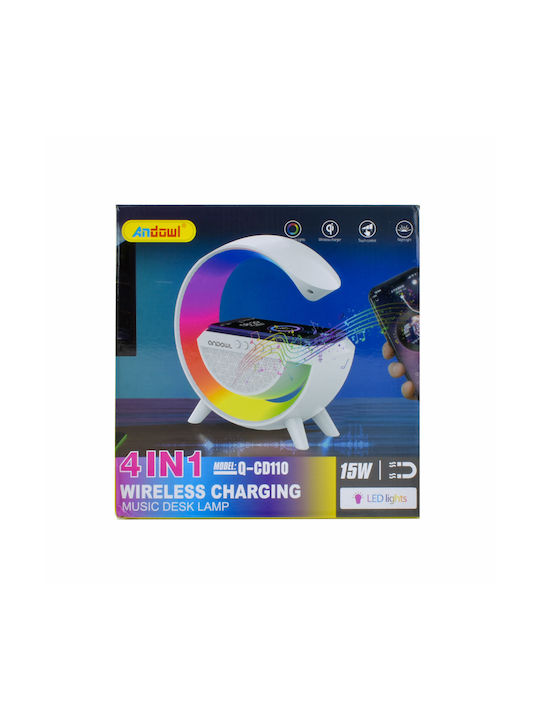 Andowl Qcd110 Ceas Digital de Masă cu Radio & Încărcare Wireless Alb Q-CD110