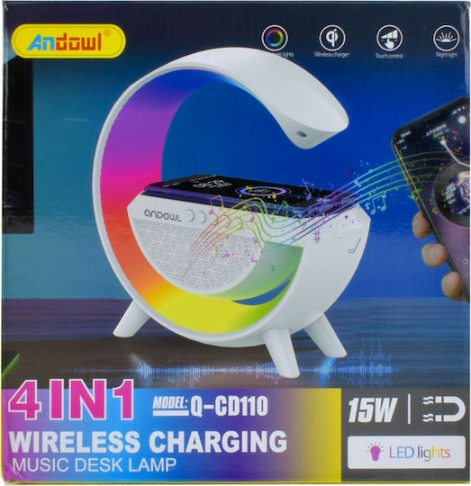 Andowl Qcd110 Επιτραπέζιο Ψηφιακό Ρολόι LED Πλαστικό με Ραδιόφωνο & Ασύρματη Φόρτιση Λευκό Q-CD110