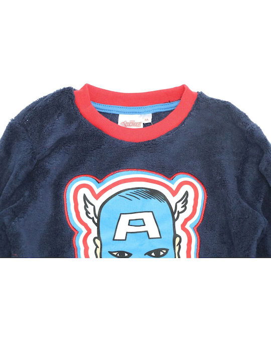 Marvel Set Top & Bottom Kids Winter Fleece Pyjamas Navy Blue