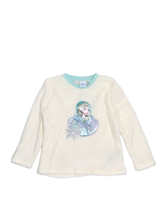 Disney Παιδική Πιτζάμα Χειμωνιάτικη Fleece Εκρού Frozen