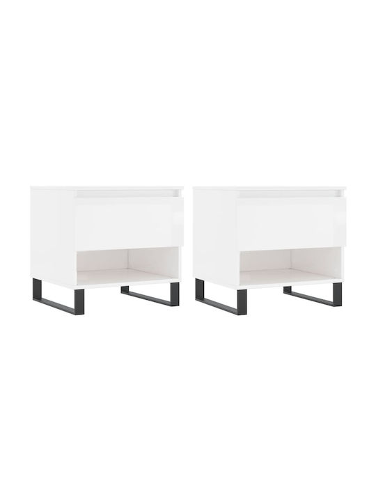 Rectangular Side Table Wooden White 2pcs L50xW46xH50cm.