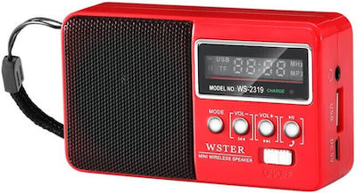 WSTER WS-2319 Radio portabil Reîncărcabil cu Bluetooth și USB Roșu