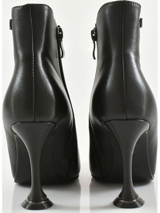 Leather Women's Ankle Boots with High Heel Black