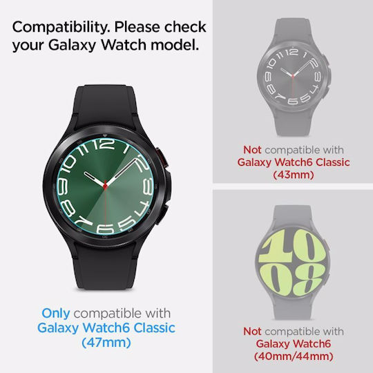 Spigen Glas.tR EZ Fit Gehärtetes Glas für das Galaxy Watch6 Classic 47mm 2Stück AGL07066