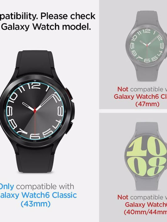 Spigen EZ Fit Tempered Glass for the Spigen Glas.tr "EZ-Fit" 2-Pack is compatible with Galaxy Watch 6 Classic (43 mm). 2pcs AGL07067