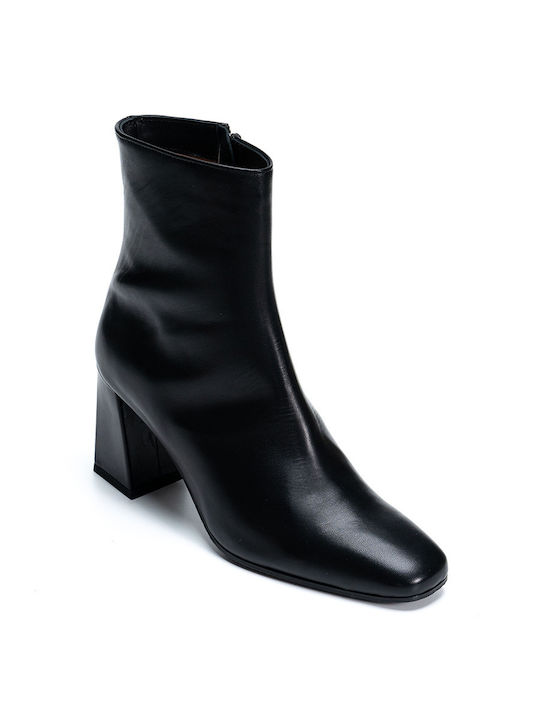 Jubile Leather Women's Ankle Boots with Medium Heel Black