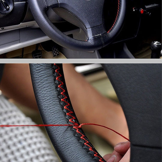 Husă Volan Auto Pe măsură cu Diametru 38cm din Piele ecologică Negru