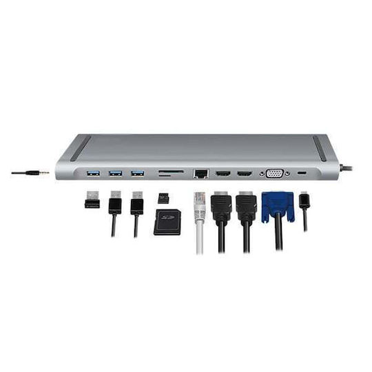 Factory USB-C Docking Station mit HDMI 4K PD Ethernet und Verbindung 2 Monitore Silber (KYL-6529589057-OEM)