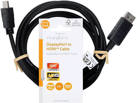 Nedis Cable DisplayPort male - HDMI male 2m Μαύρο (CCGL37101BK20)