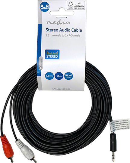 Nedis Cablu Audio 3,5 mm Male - 2x RCA De Sex Masculin Negru 10m CAGL22200BK100