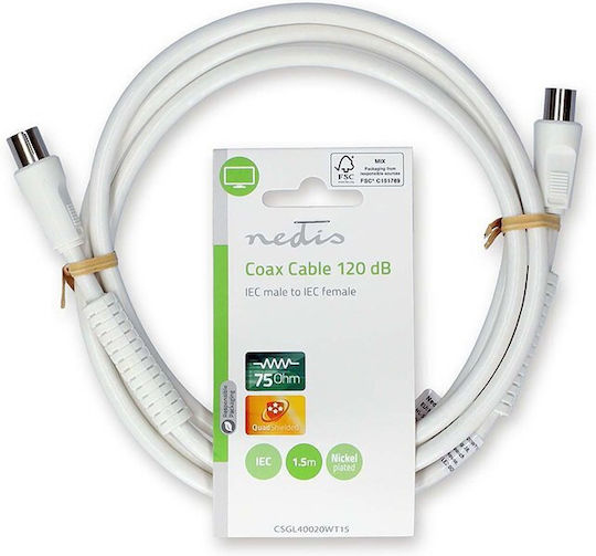 Nedis Antenna Cable Coax male - Coax female White 1.5m (CSGL40020WT15) 1pcs