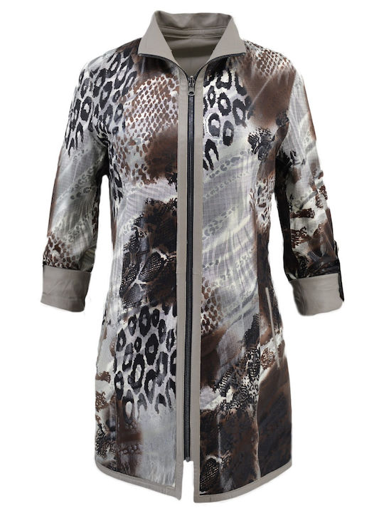 Women's Short Lifestyle Leather Jacket Double Sided for Winter Beige