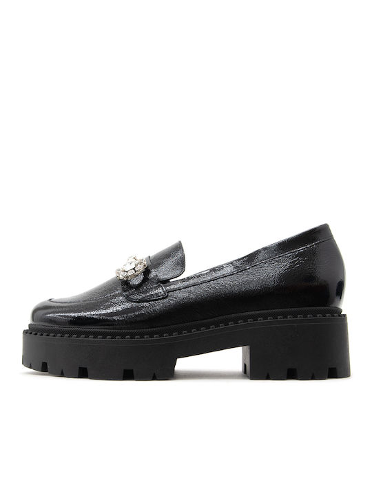 Bacali Collection Patent Leather Women's Moccasins in Black Color