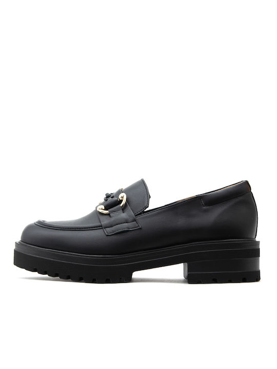 Toutounis Leather Women's Loafers in Black Color