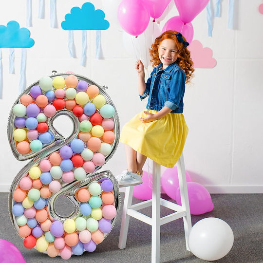 Composition with 101 Balloons Silver Numbers 8 165cm