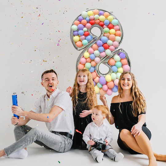 Composition with 101 Balloons Silver Numbers 8 165cm
