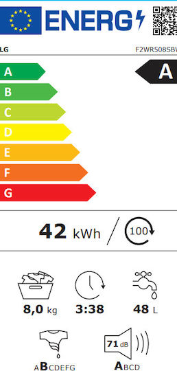 LG Пералня 8кг с Парна Технология 1200 Оборота AI DD F2WR508SBW