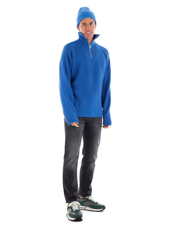 Jack & Jones Men's Long Sleeve Sweater with Zipper Blue