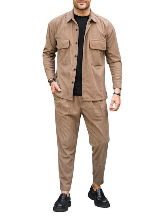 Μακρυμάνικo Κοτλέ Overshirt σε Φαρδιά Γραμμή Καφέ