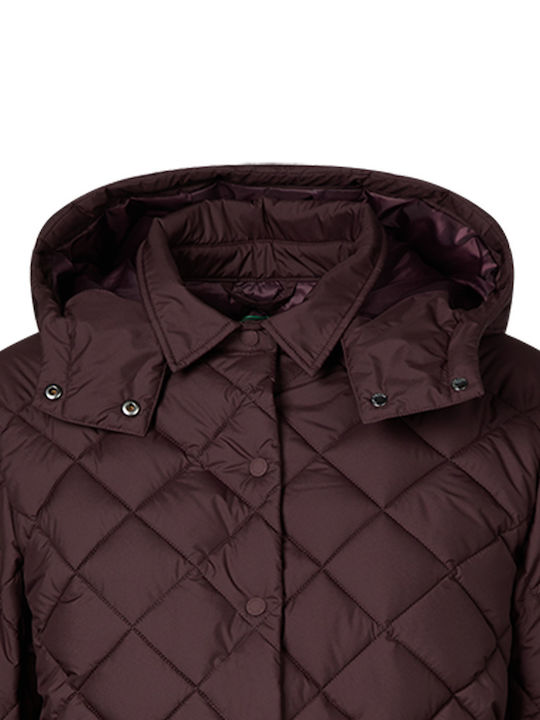 Save The Duck Women's Long Puffer Jacket for Winter Burgundy