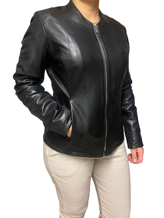 MARKOS LEATHER Women's Short Lifestyle Leather Jacket for Winter Black