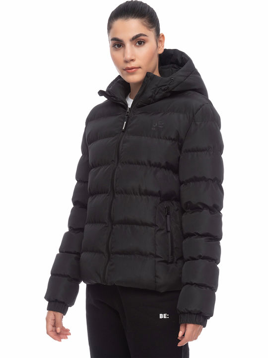 Kurz Damen Puffer Jacke für Winter Schwarz