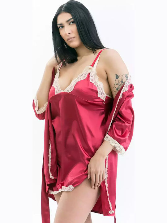Lafagot Winter Damen Robe mit Nachthemd Rot