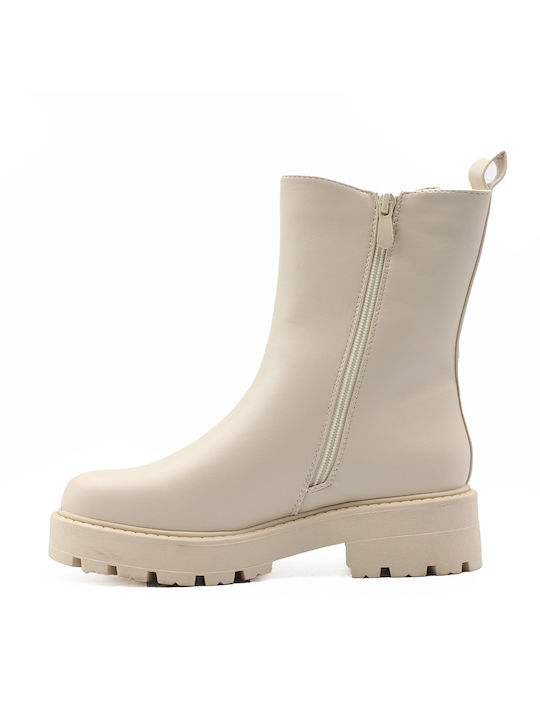 Plato Leder Damen Knöchelstiefel Beige