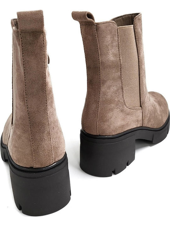 Wildleder Damen Chelsea Stiefeletten Beige