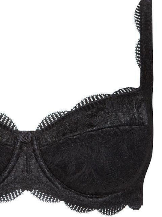 Balconette Μαύρο Σουτιέν Push Up με Μπανέλες
