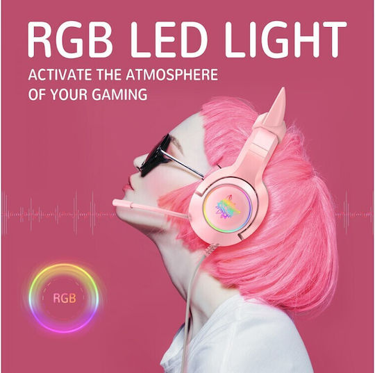 Onikuma K9 USB Over Ear Gaming Headset με σύνδεση USB Ροζ