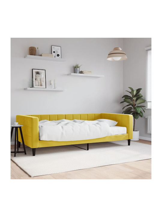 Sofa Bed Single Upholstered with Fabric Yellow with Slats & Mattress 100x200cm
