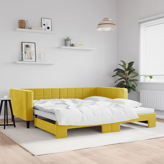 Sofa Bed Single Upholstered with Fabric Yellow with Slats for Mattress 100x200cm
