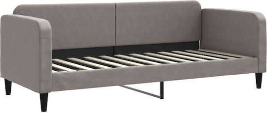 Canapea Pat Single din Lemn Masiv Bej-gri cu Lamele & Saltea 80x200cm