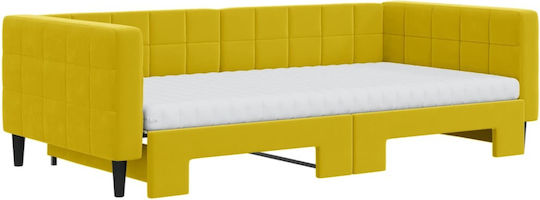 Sofa Bed Single Upholstered with Fabric Yellow with Slats & Mattress 100x200cm