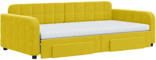 Sofa Bed Single Upholstered with Fabric Yellow with Slats & Mattress 100x200cm