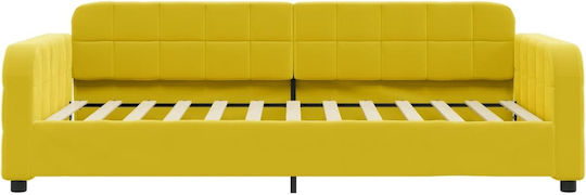 Sofa Bed Single Upholstered with Fabric Yellow with Slats & Mattress 80x200cm