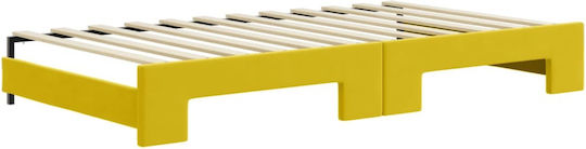 Sofa Bed Single Upholstered with Fabric Yellow with Slats & Mattress 100x200cm