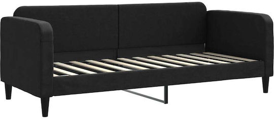 Canapea Pat Single din Lemn Masiv Negru cu Lamele & Saltea 80x200cm