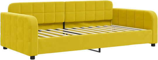 Canapea Pat Single din Lemn Masiv Galben cu Lamele & Saltea 100x200cm