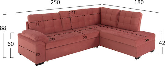 Jade Ecksofa Schlafcouch mit Rechte Ecke Samt Sapio Apfel 200x110x88cm