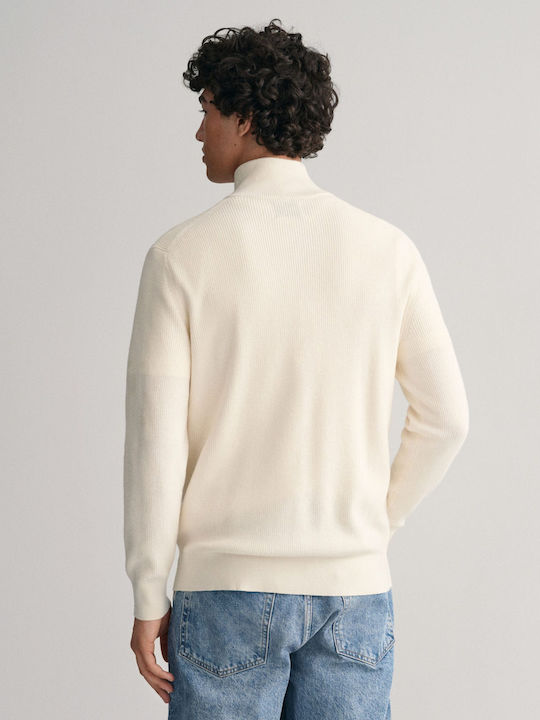 Gant Herren Langarm-Pullover Ausschnitt mit Reißverschluss Beige