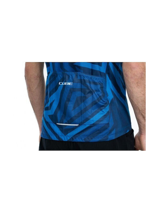 CUBE ATX Full Zip CMPT Ανδρική Κοντομάνικη Μπλούζα Ποδηλασίας Μπλε