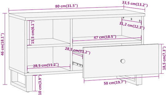 TV Stand Made of Solid Wood Brown L80xD33.5xH46cm