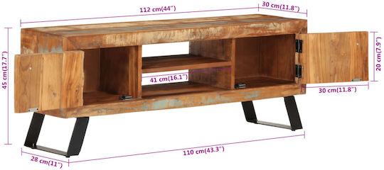 vidaXL TV Stand Made of Solid Wood Multicolour M112xD30xH45cm