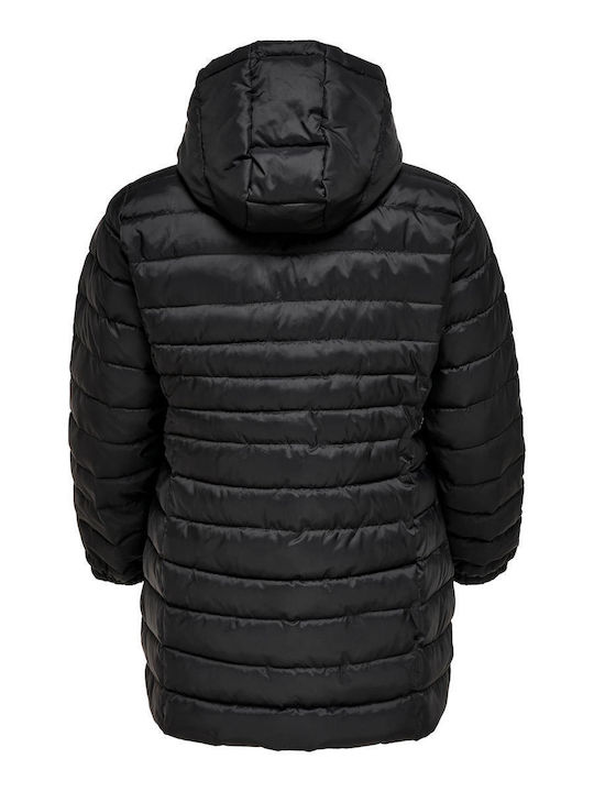 Only Women's Long Puffer Jacket for Winter with Hood Black