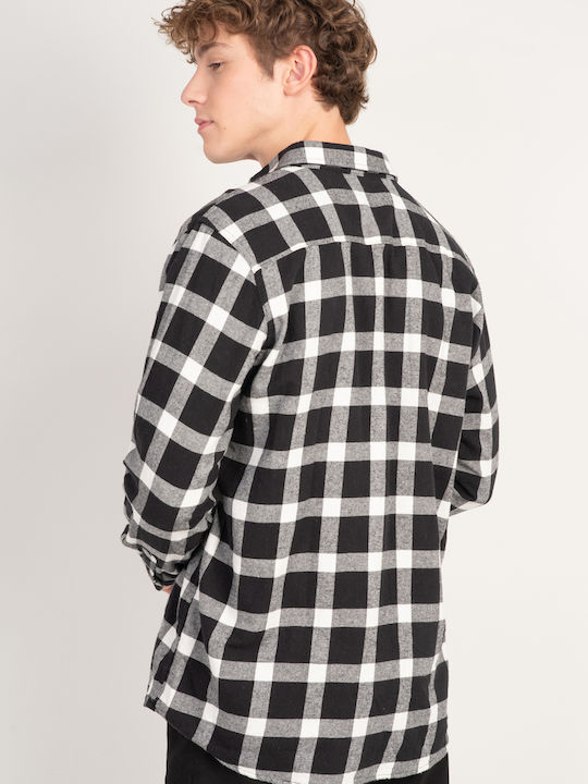 Rebase Men's Shirt Long Sleeve Flannel Checked White/Black